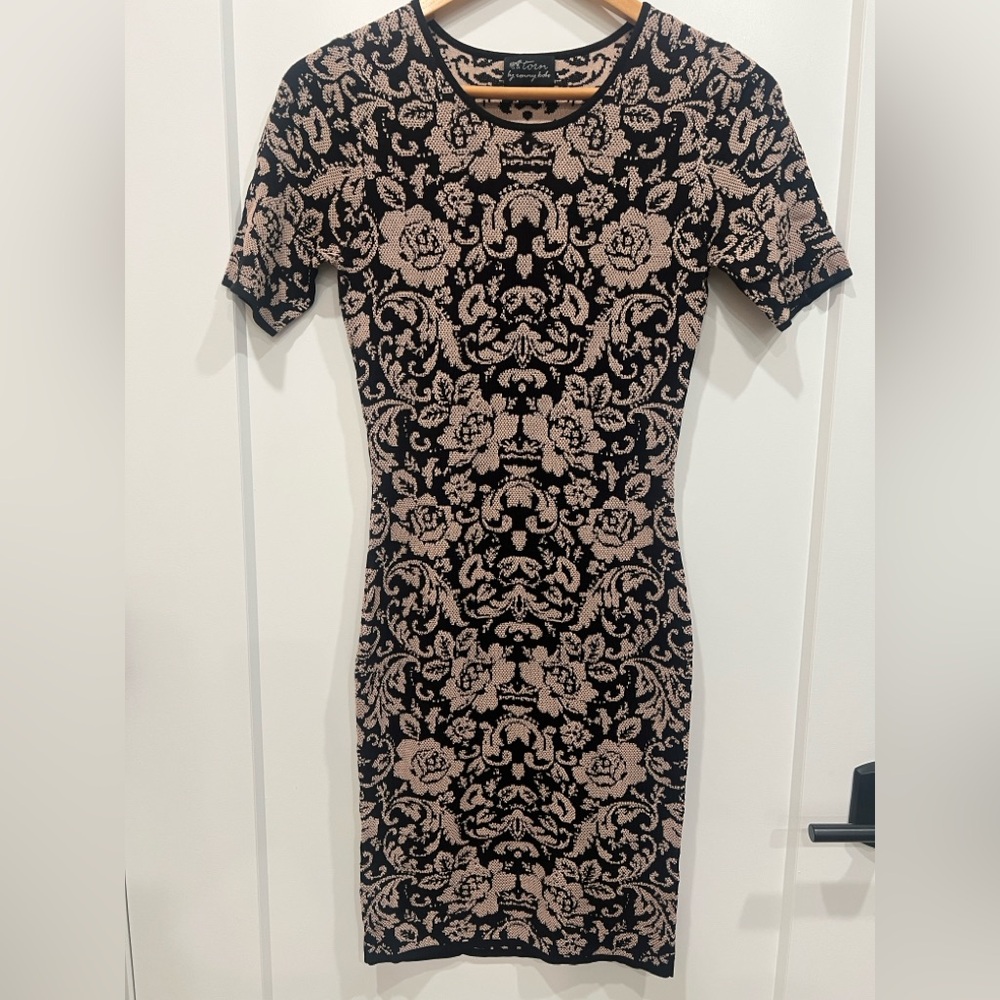 Torn by Ronny Kobo Black and Tan Floral Mini Dress